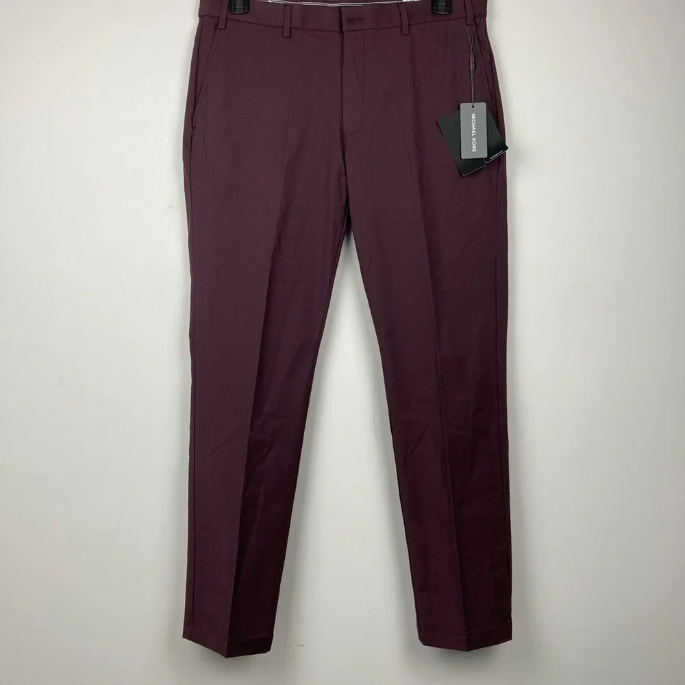 Michael Kors Mens Classic fit Dress Pants 34W 30L Red Berry Solid Stretch